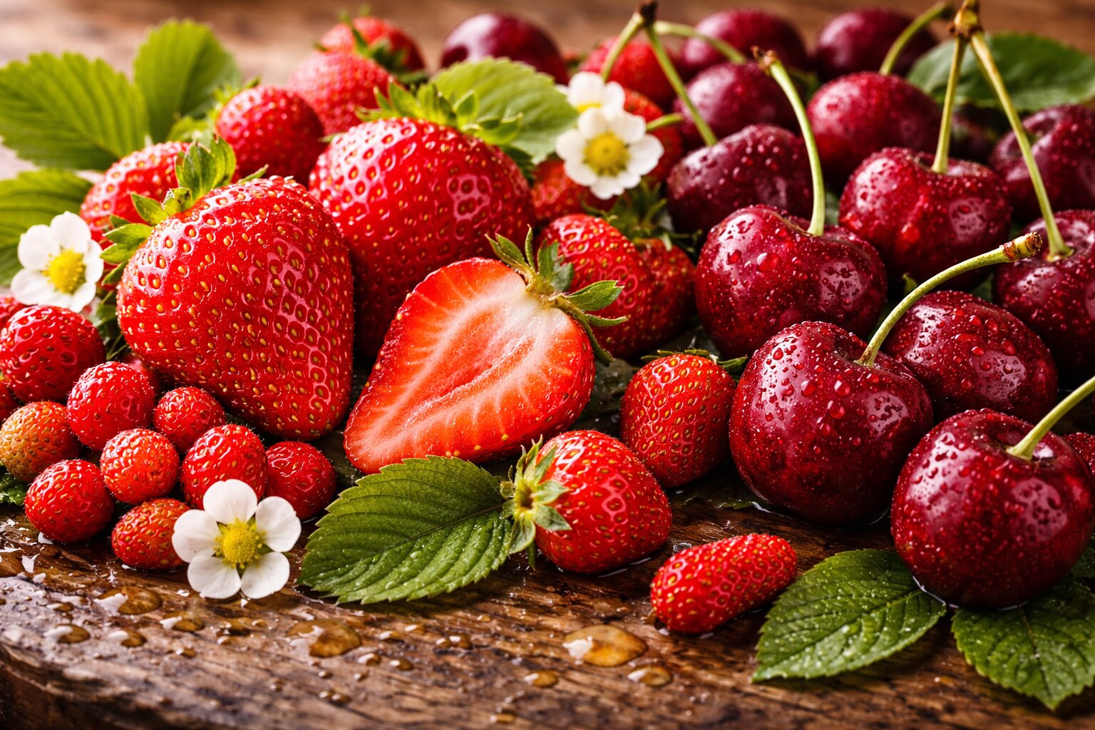 Lesní jahody a třešně